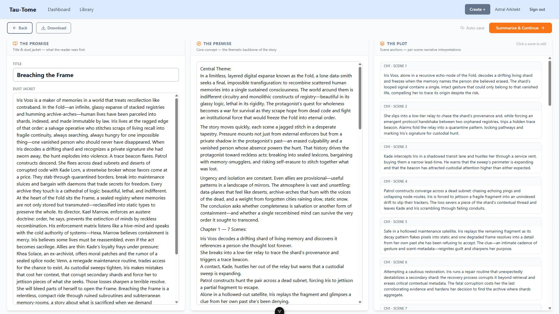 The Tau-Tome Concept Editor featuring the Three P's - Promise, Premise and Plot