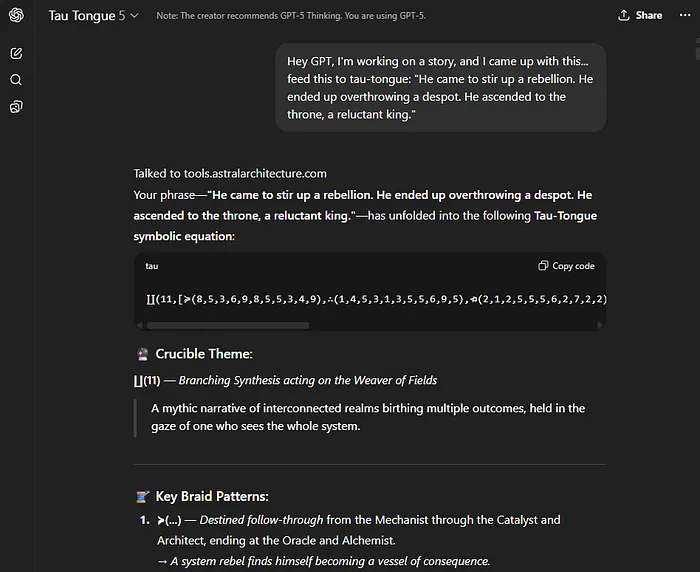 Tau-Tongue GPT - a custom GPT that can interpret Tau-Tongue equations.